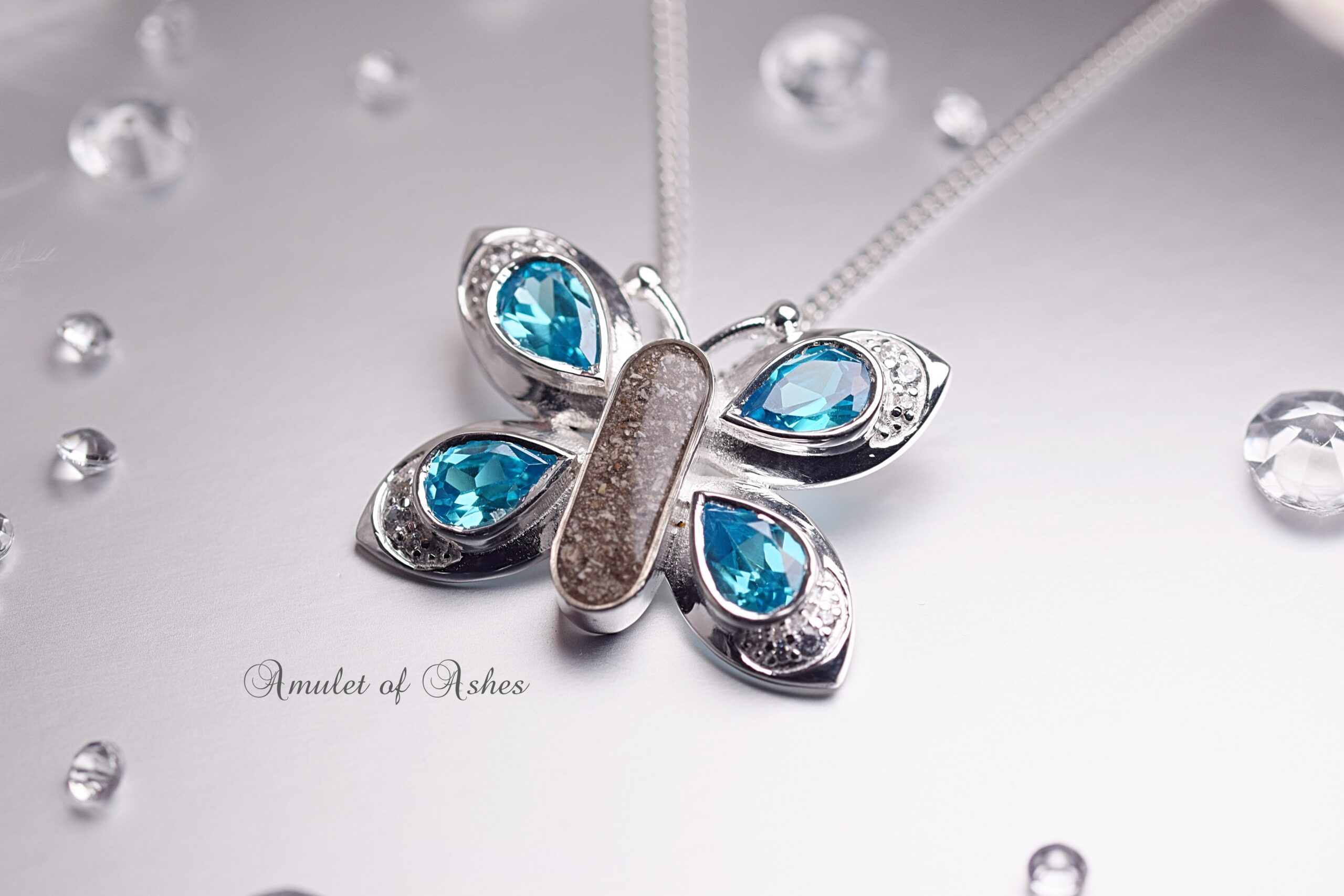Cremation Ashes & Memorial Butterfly Necklace Amulet of Ashes