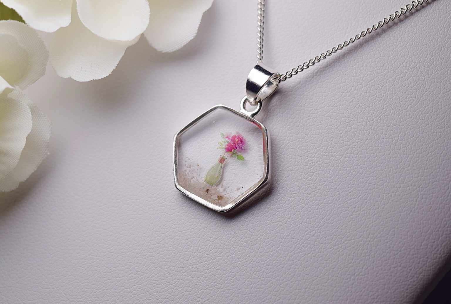 Cremation Ashes & Memorial Hexagon Vase Necklace Amulet of Ashes