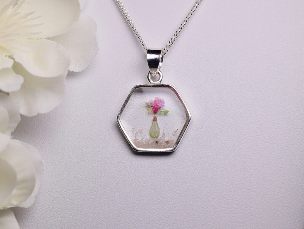 Cremation Ashes & Memorial Hexagon Vase Necklace Amulet of Ashes